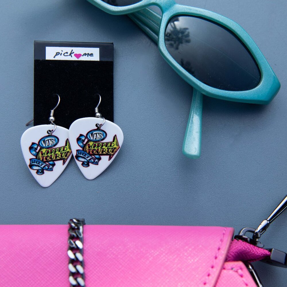 2007 "Lucky 13" White Warped Tour Guitar Pick Earrings